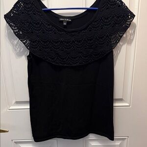 Cable & Gauge Black Crochet Yoke Sleeveless Blouse